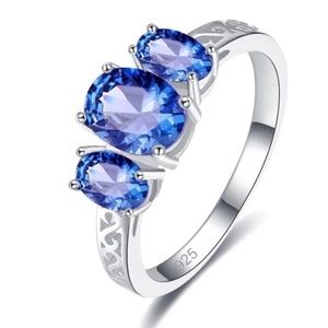 Sz 7 925 Stamped SS & Natural Tanzanite Ring NWT!